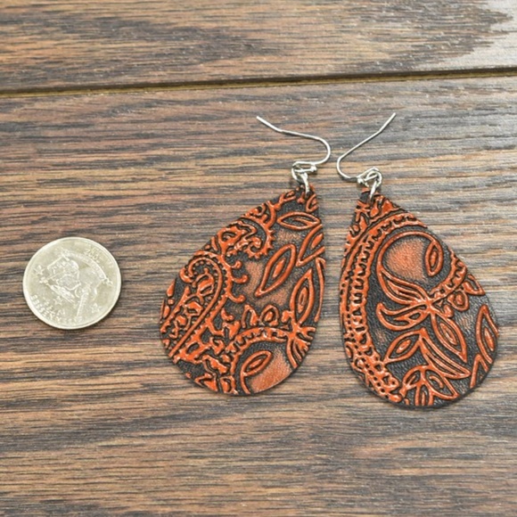 Tooled Leather Earrings - Picture 2 of 4